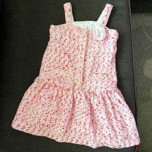Janie and Jack Girls Cotton Blend Twill Sleeveless Dress Pink & White Size 5